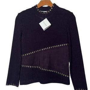 St. John Purple Stud-Trim Knit Sweater